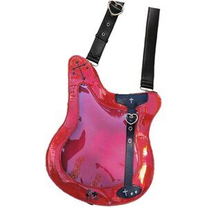 Women Red Kawaii ITA Guitar Bag PU Leather Cute Clear Window Bass Crossbody Bag
